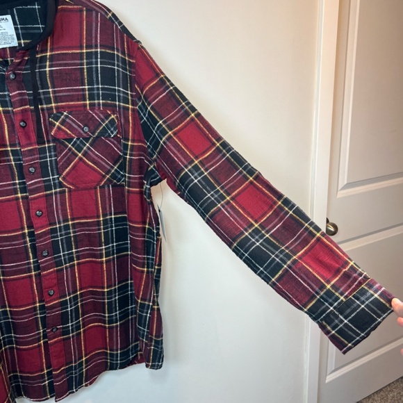 Sonoma Goods For Life Hooded Flannel Shirt Black Red Plaid Button Up NEW Mens XL - Picture 4 of 10